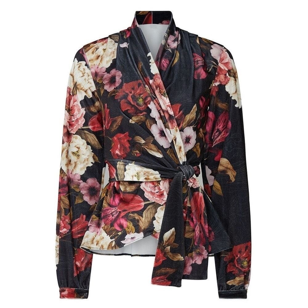 PatBo Floral Printed Velvet Wrap Top Size Medium‎